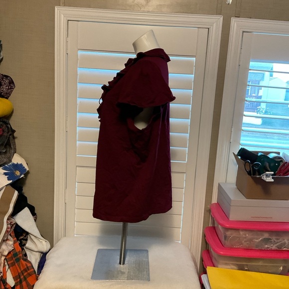 Chaps Burgundy Ruffled Blouse - Picture 6 of 8